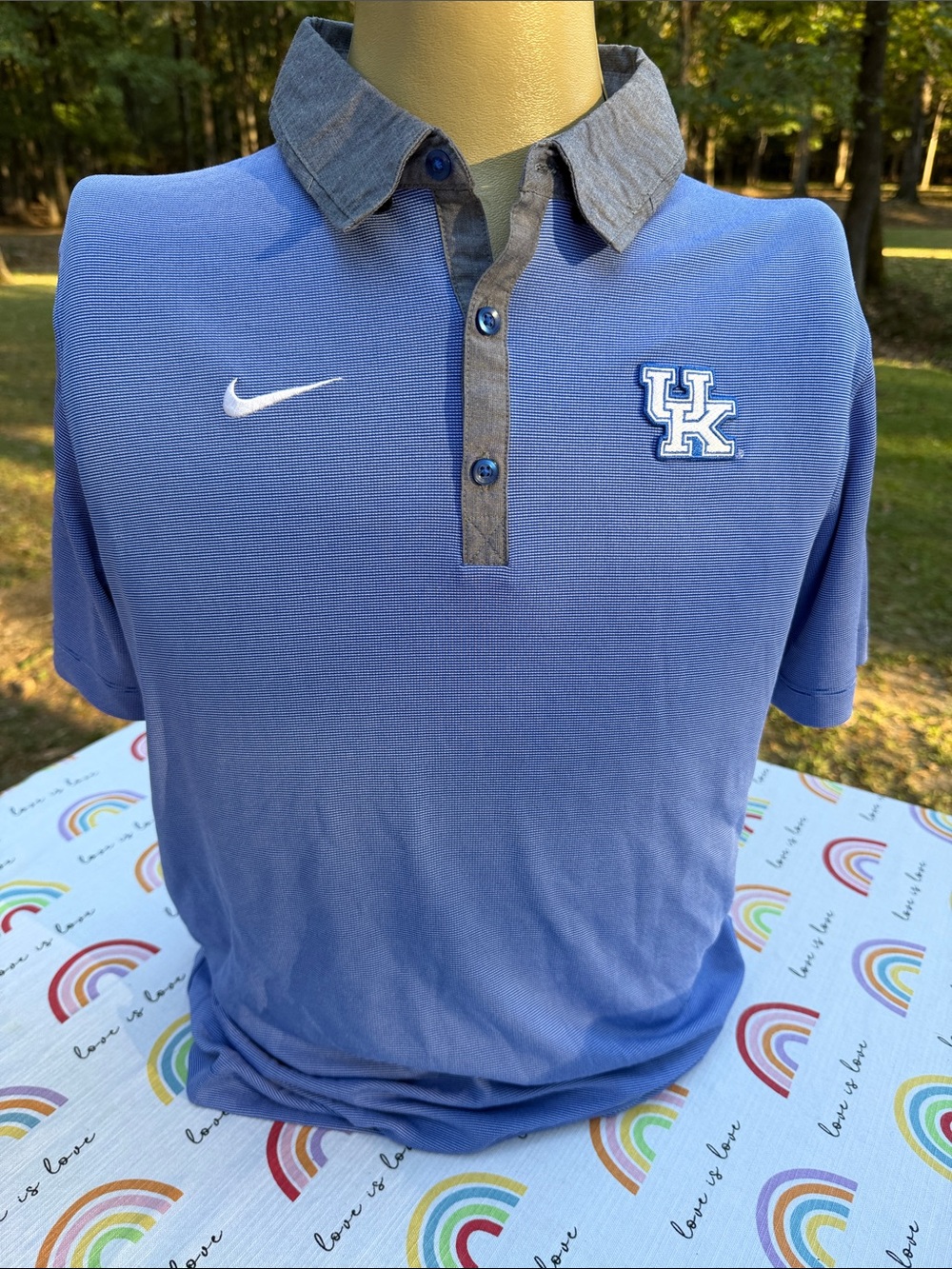 Nike Blue UK Wildcats Polo with Contrast Chambray Collar